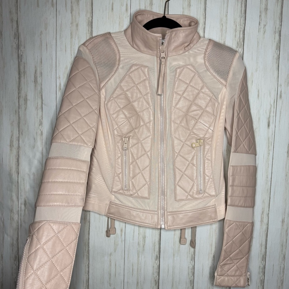 Blanc Noir Leather baby pink Moto Mesh Jacket Medium - Picture 5 of 12